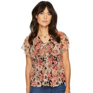 [[Lucky Brand]] LA Floral Flutter Tier Blouse